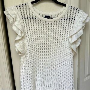 Gap White Crochet Ruffle Flutter Sleeve Top